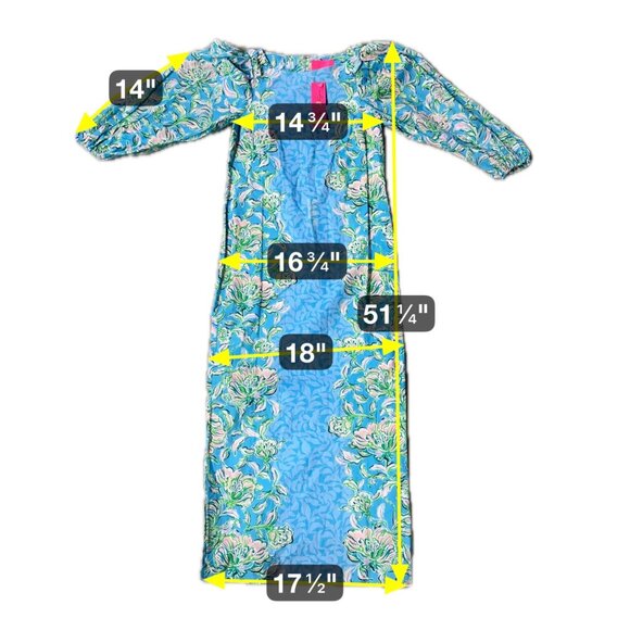 Lilly Pulitzer XXS Blue Green Floral Barbara Maxi Dress Puff 3/4 Sleeves READ - Picture 12 of 12